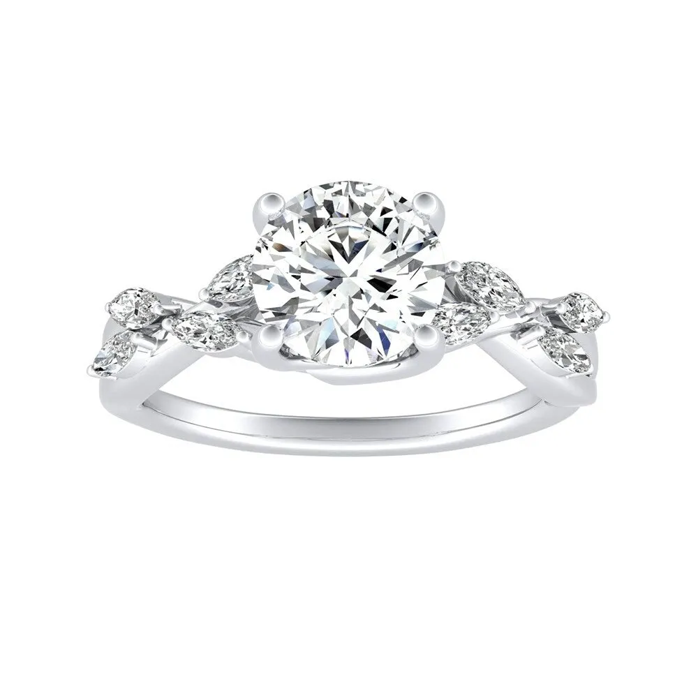 Auriya Vintage Floral 1 1/2ct Moissanite and 1/3ctw Marquise Diamond Engagement Ring 14K Gold sold by Zulily