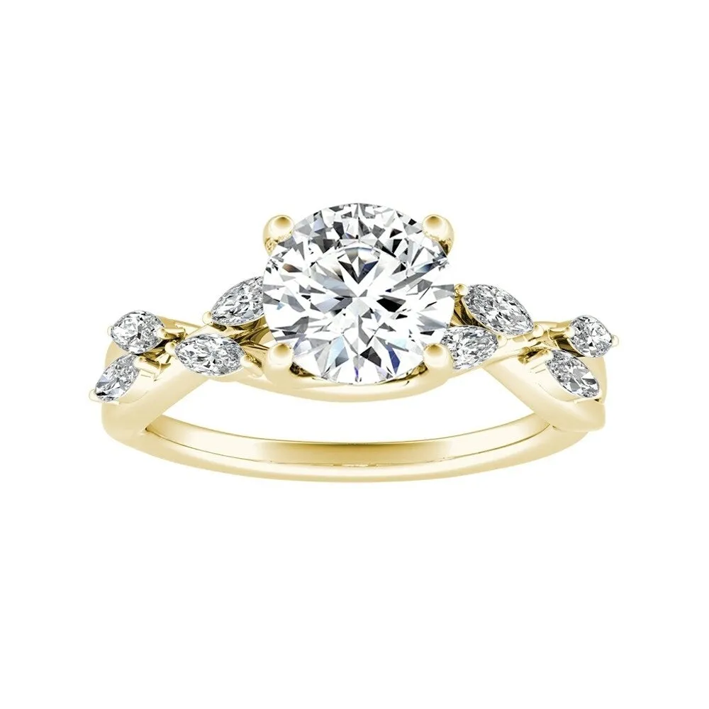 Auriya Vintage Floral 1 1/2ct Moissanite and 1/3ctw Marquise Diamond Engagement Ring 14K Gold sold by Zulily product image thumbnail 2