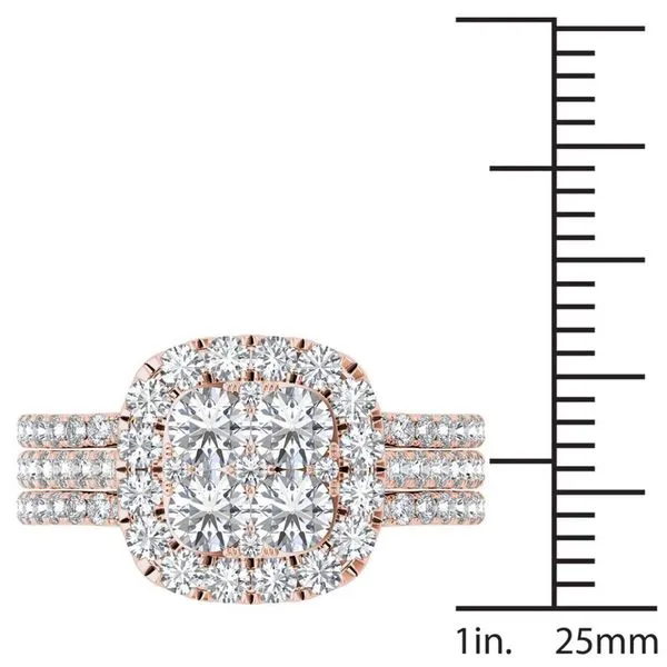 De Couer IGI Certified 14k Rose Gold 2ct TDW Diamond Halo Engagement Ring Set with Two Bands - Pink sold by Zulily product image thumbnail 4