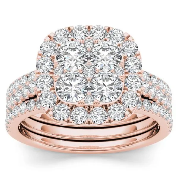 De Couer IGI Certified 14k Rose Gold 2ct TDW Diamond Halo Engagement Ring Set with Two Bands - Pink sold by Zulily