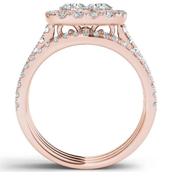 De Couer IGI Certified 14k Rose Gold 2ct TDW Diamond Halo Engagement Ring Set with Two Bands - Pink sold by Zulily product image thumbnail 3