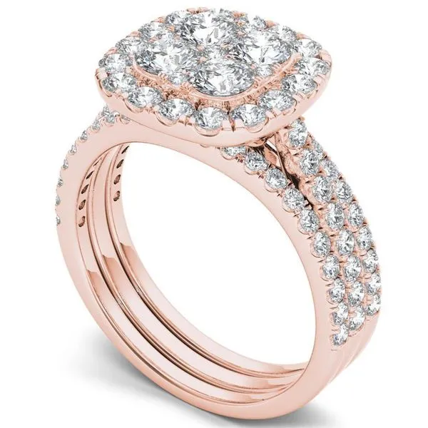 De Couer IGI Certified 14k Rose Gold 2ct TDW Diamond Halo Engagement Ring Set with Two Bands - Pink sold by Zulily product image thumbnail 2