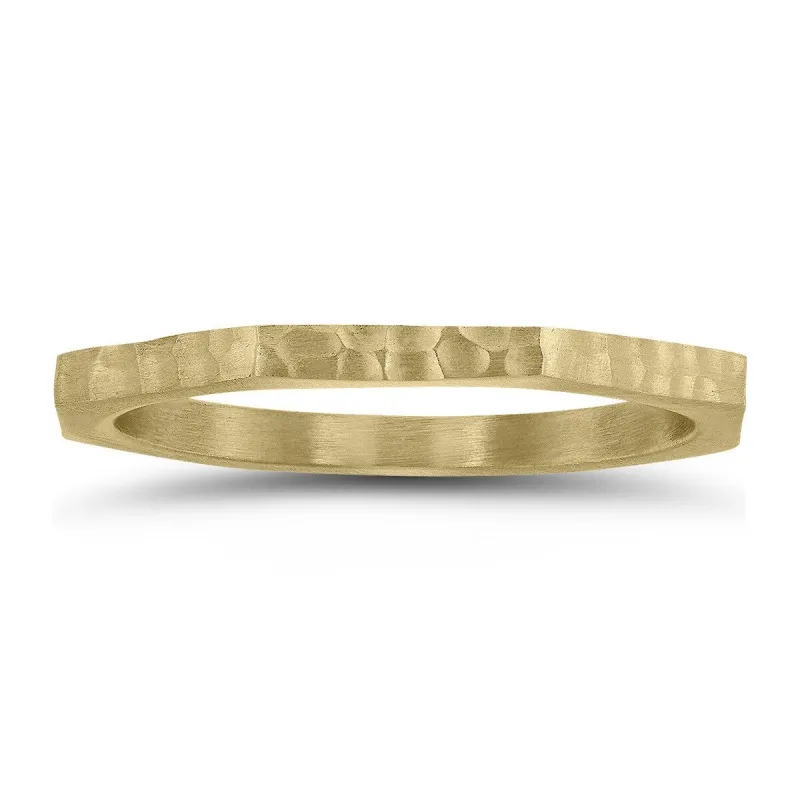 Thin 1.5MM Eight Sided Octagon Hammered Finish Wedding Band in 14K Yellow Gold sold by Zulily