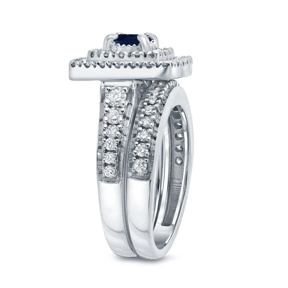 14k Gold 2/5ct Sapphire and 1 1/5ct TDW Diamond Halo Engagement Ring Set by Auriya sold by Zulily product image thumbnail 5