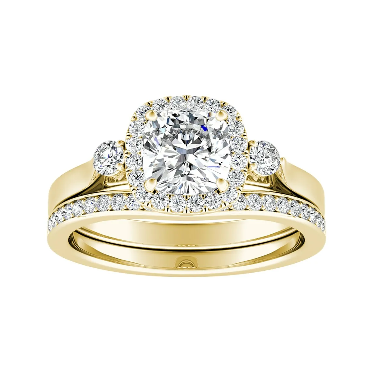 Auriya 1/2ct Cushion-cut Moissanite and Diamond Engagement Ring Set 14k Gold 2/5ct TDW sold by Zulily product image thumbnail 4
