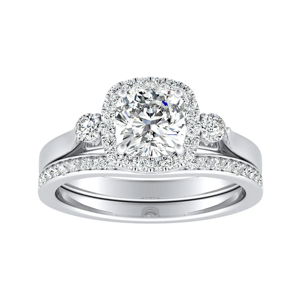 Auriya 1/2ct Cushion-cut Moissanite and Diamond Engagement Ring Set 14k Gold 2/5ct TDW sold by Zulily
