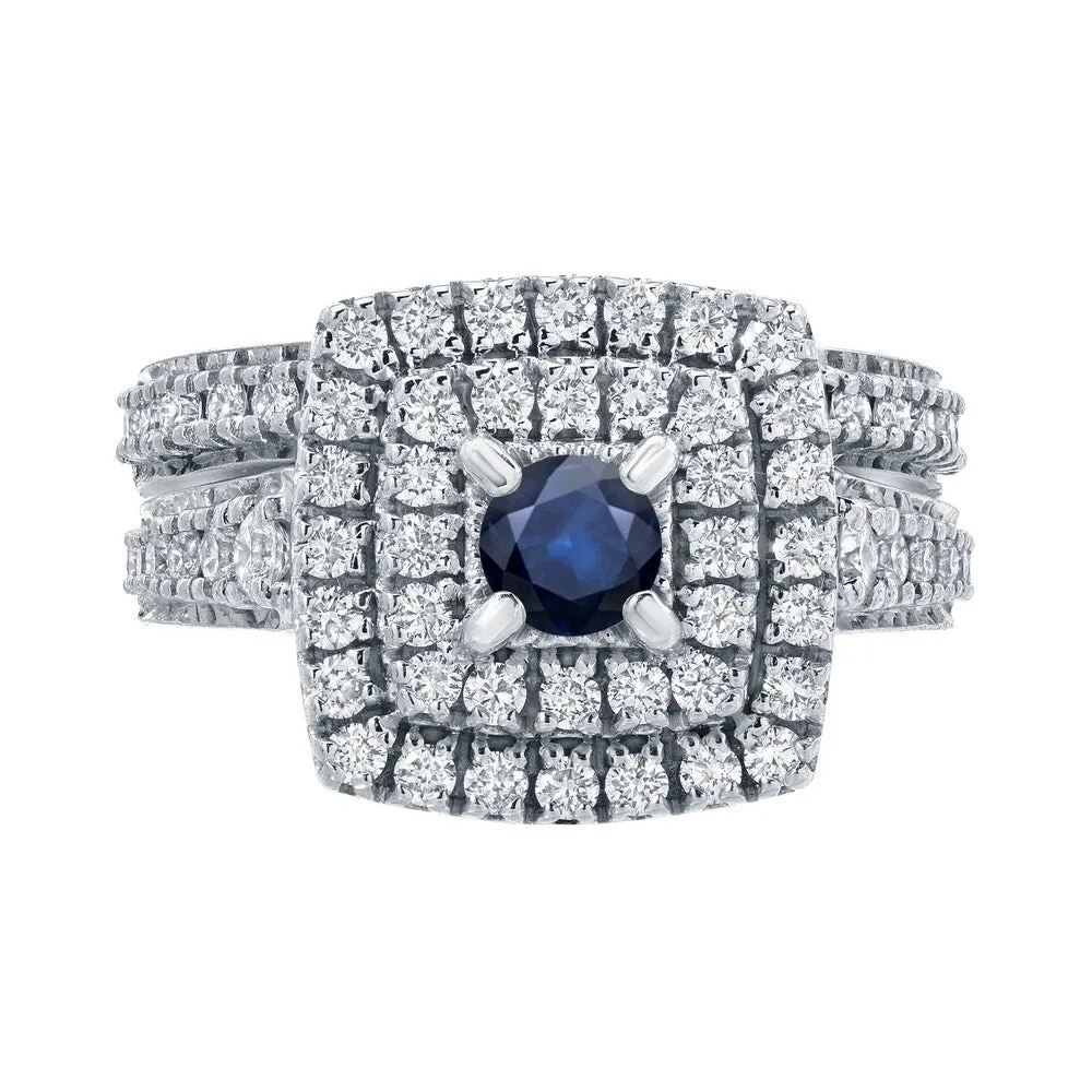14k Gold 2/5ct Sapphire and 1 1/5ct TDW Diamond Halo Engagement Ring Set by Auriya sold by Zulily product image thumbnail 4