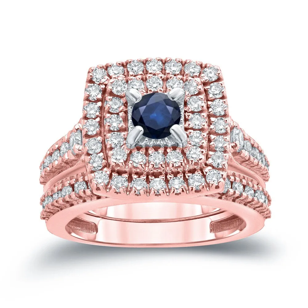 14k Gold 2/5ct Sapphire and 1 1/5ct TDW Diamond Halo Engagement Ring Set by Auriya sold by Zulily product image thumbnail 3