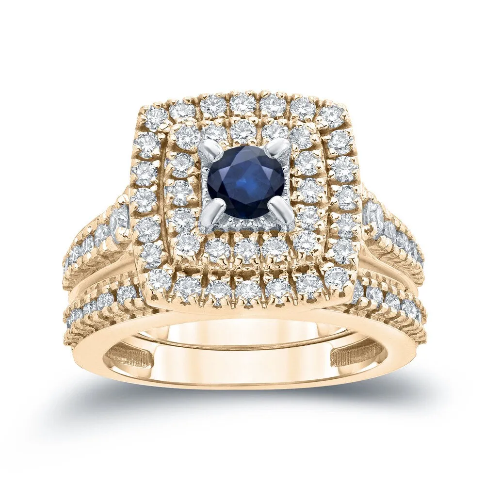 14k Gold 2/5ct Sapphire and 1 1/5ct TDW Diamond Halo Engagement Ring Set by Auriya sold by Zulily product image thumbnail 2