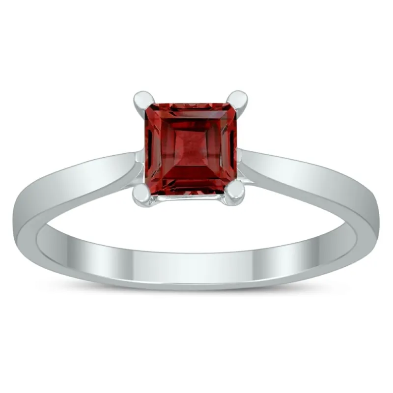 Square Princess Cut 5MM Garnet Solitaire Ring in 10K White Gold sold by Zulily