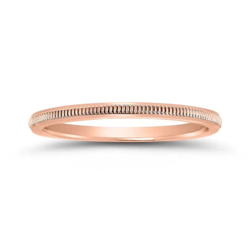 1MM Thin Hand-Squeezed Milgrain Band in 14K Rose Gold sold by Zulily