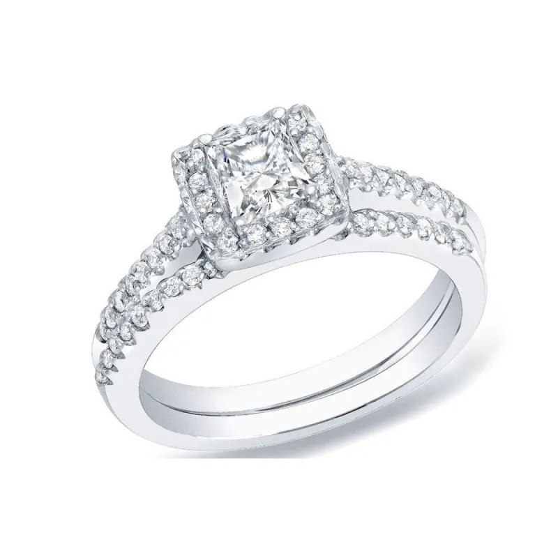 Auriya 14k Gold 3/4ctw Princess-cut Diamond Halo Engagement Ring Set sold by Zulily