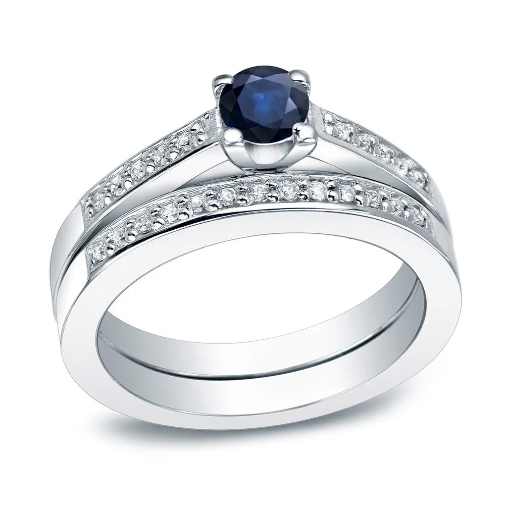 Auriya Platinum 2/5ct Blue Sapphire and 3/5ctw Diamond Engagement Ring Set sold by Zulily