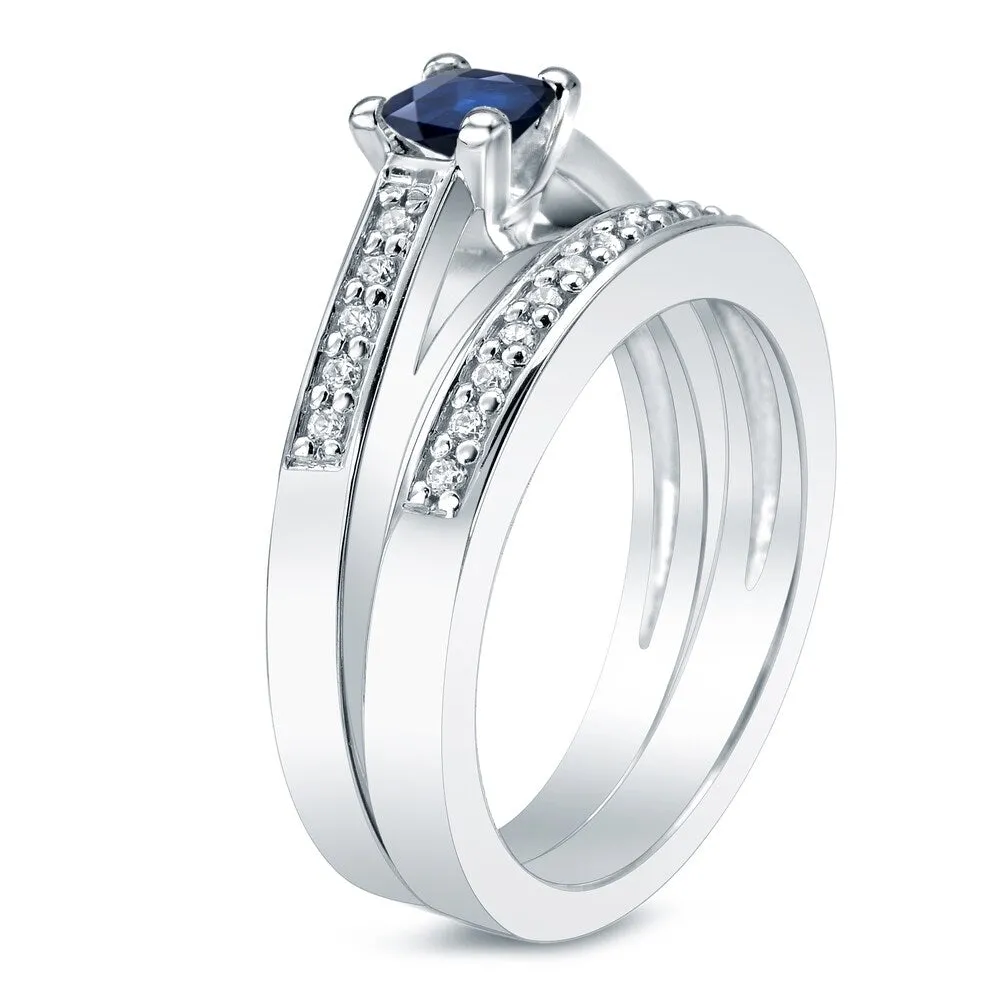 Auriya Platinum 2/5ct Blue Sapphire and 3/5ctw Diamond Engagement Ring Set sold by Zulily product image thumbnail 2