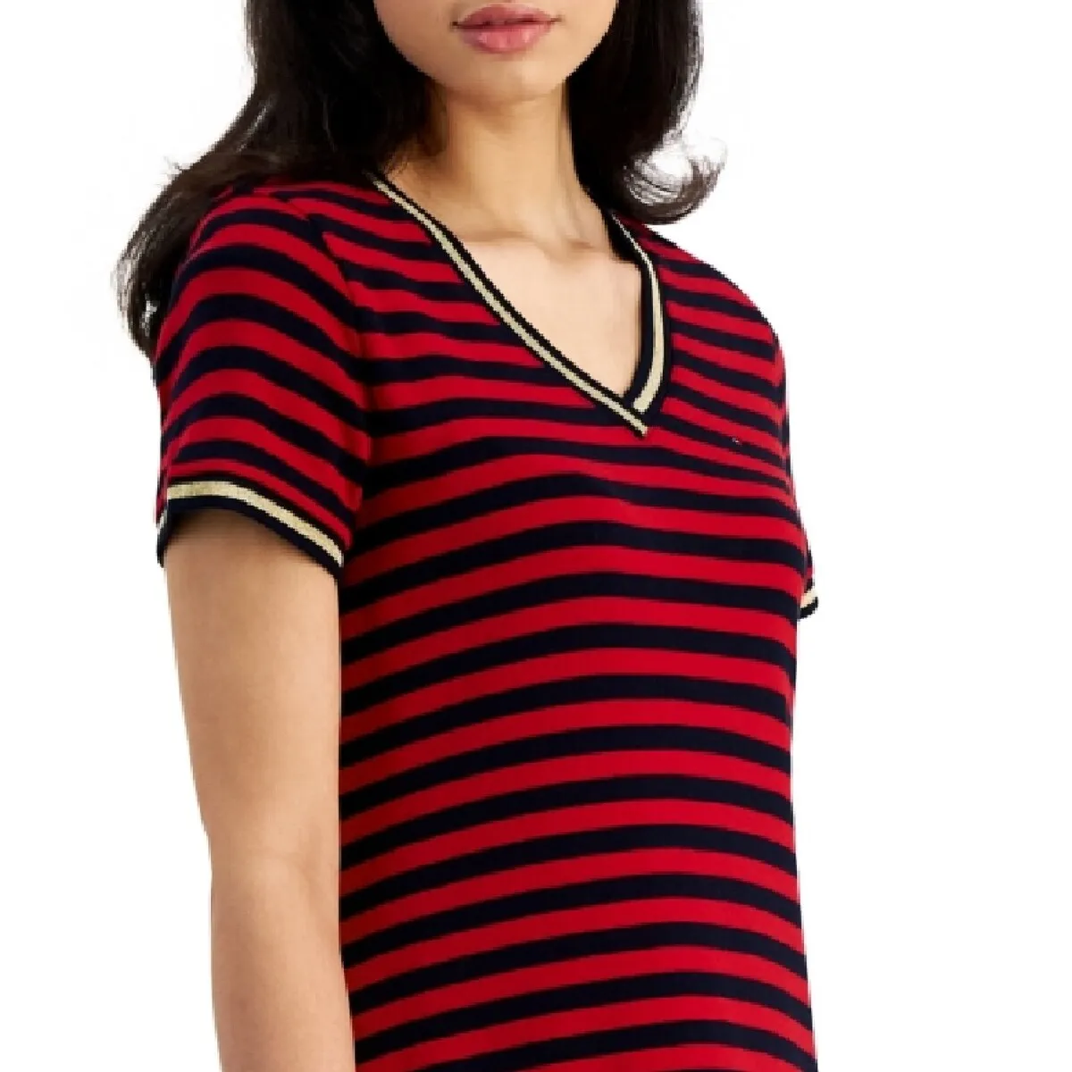 Tommy Hilfiger Women's Cotton Striped Short Sleeve Dress Red Size X-Small sold by Zulily product image thumbnail 3