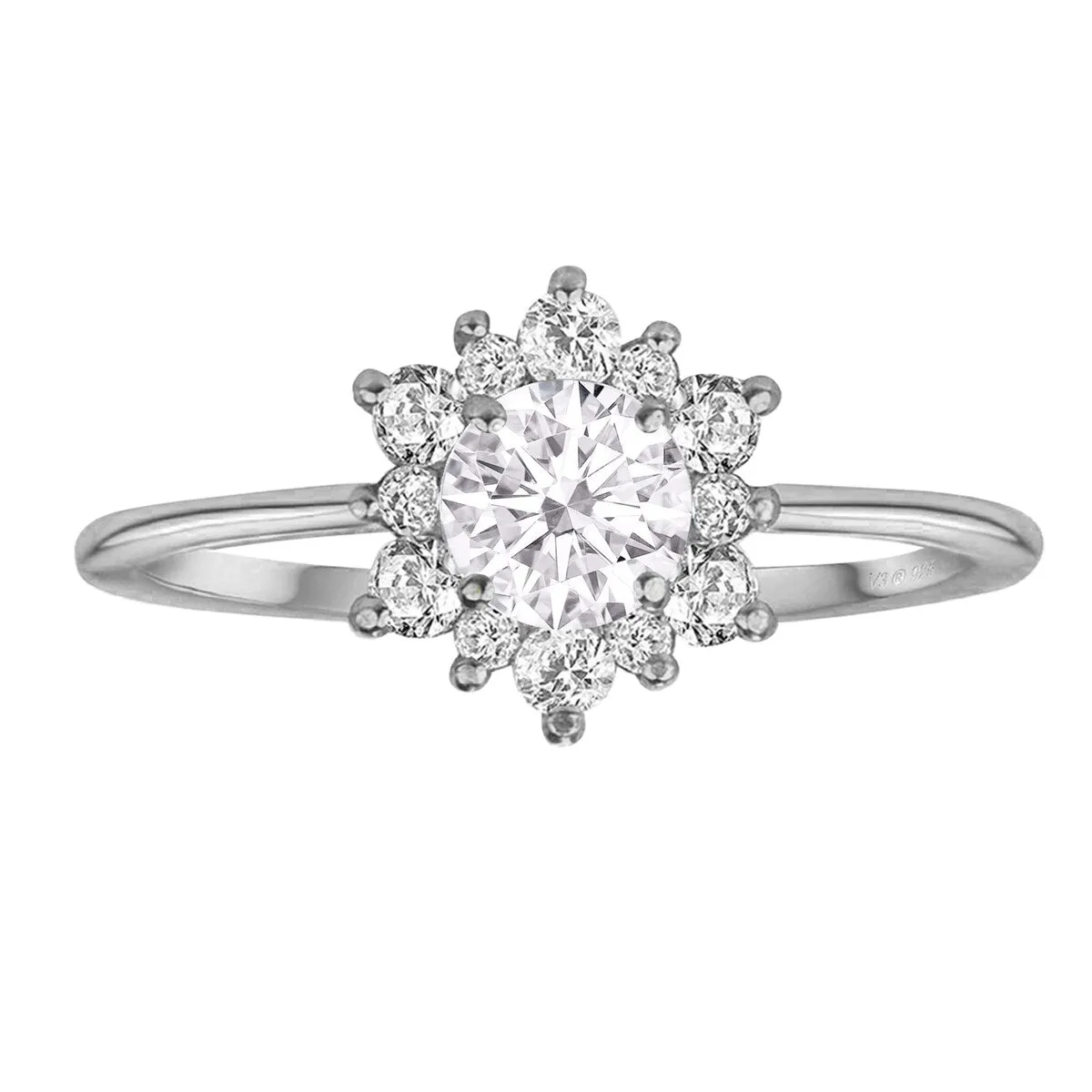 Sterling silver with Moissanite and White Topaz Flower Ring sold by Zulily