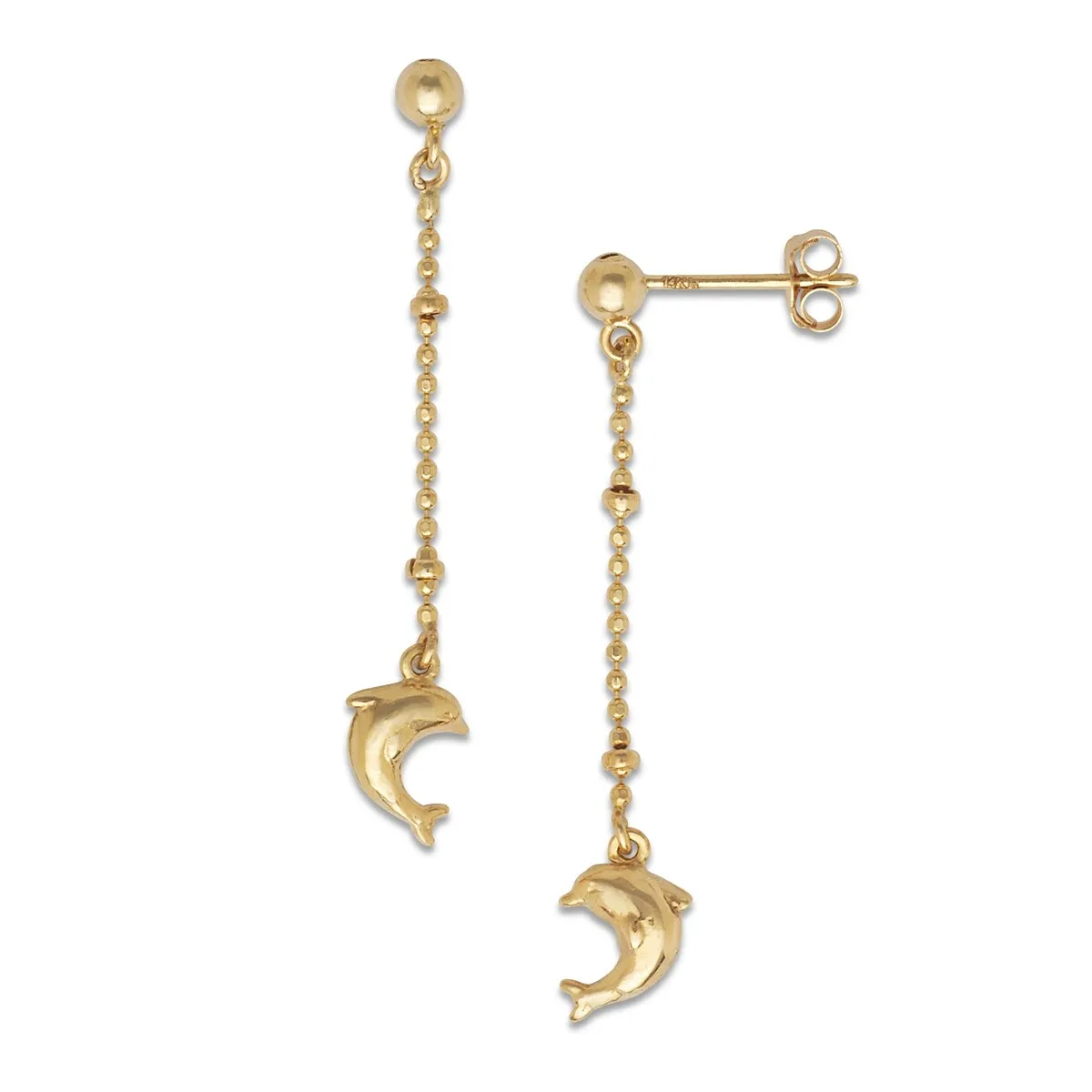 Curata 14k Gold Dangling Beaded Chain Dolphin Earrings sold by Zulily product image thumbnail 5