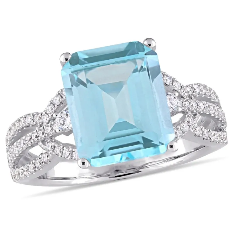 Miadora 14k White Gold Octagon-Cut Sky Blue Topaz & 1/2ct TDW Diamond Ring sold by Zulily