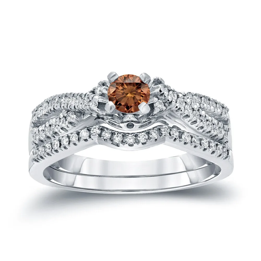14k Gold 1/2ct TDW Braided Infinity Inspired Brown Diamond Halo Engagement Ring Set by Auriya sold by Zulily