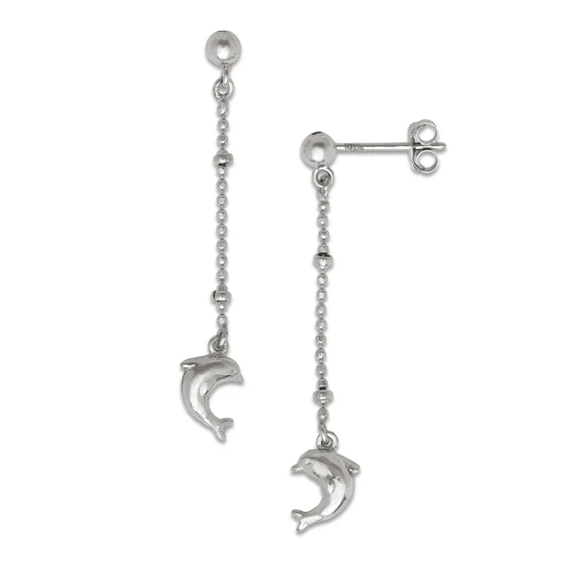 Curata 14k Gold Dangling Beaded Chain Dolphin Earrings sold by Zulily