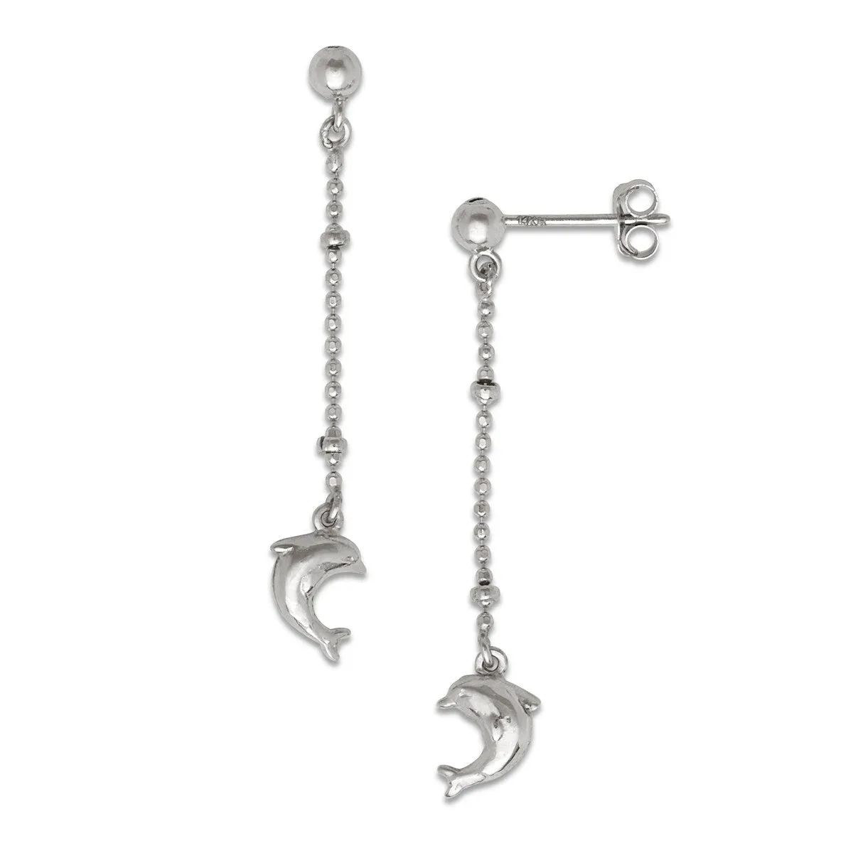Curata 14k Gold Dangling Beaded Chain Dolphin Earrings sold by Zulily