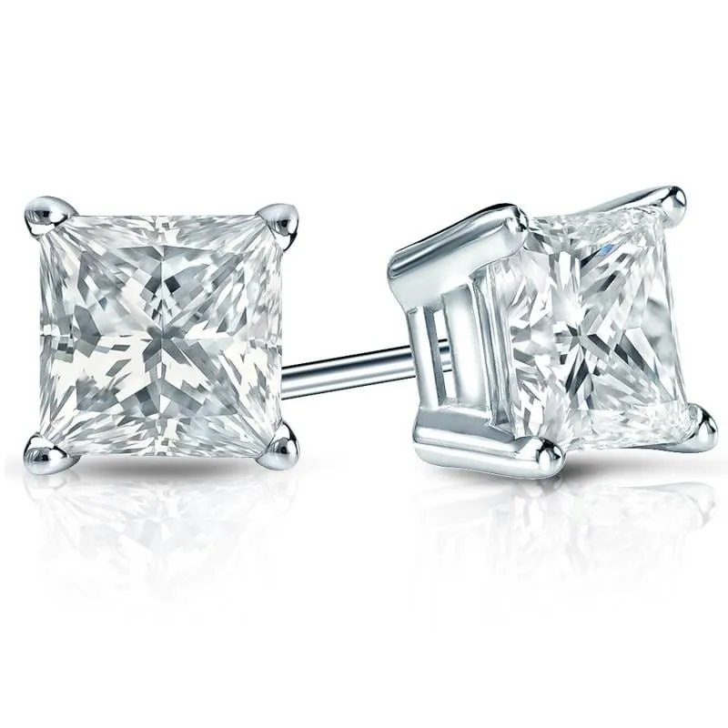Auriya 14-karat Gold Lab Grown 3.50 carat TDW Princess Diamond Stud Earrings 4-Prong Basket Push-back sold by Zulily