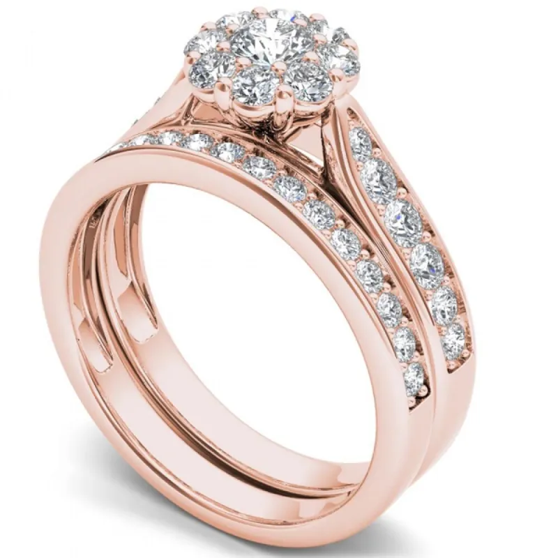 De Couer 14k Rose Gold 1ct TDW Diamond Double Halo Bridal Ring Set sold by Zulily