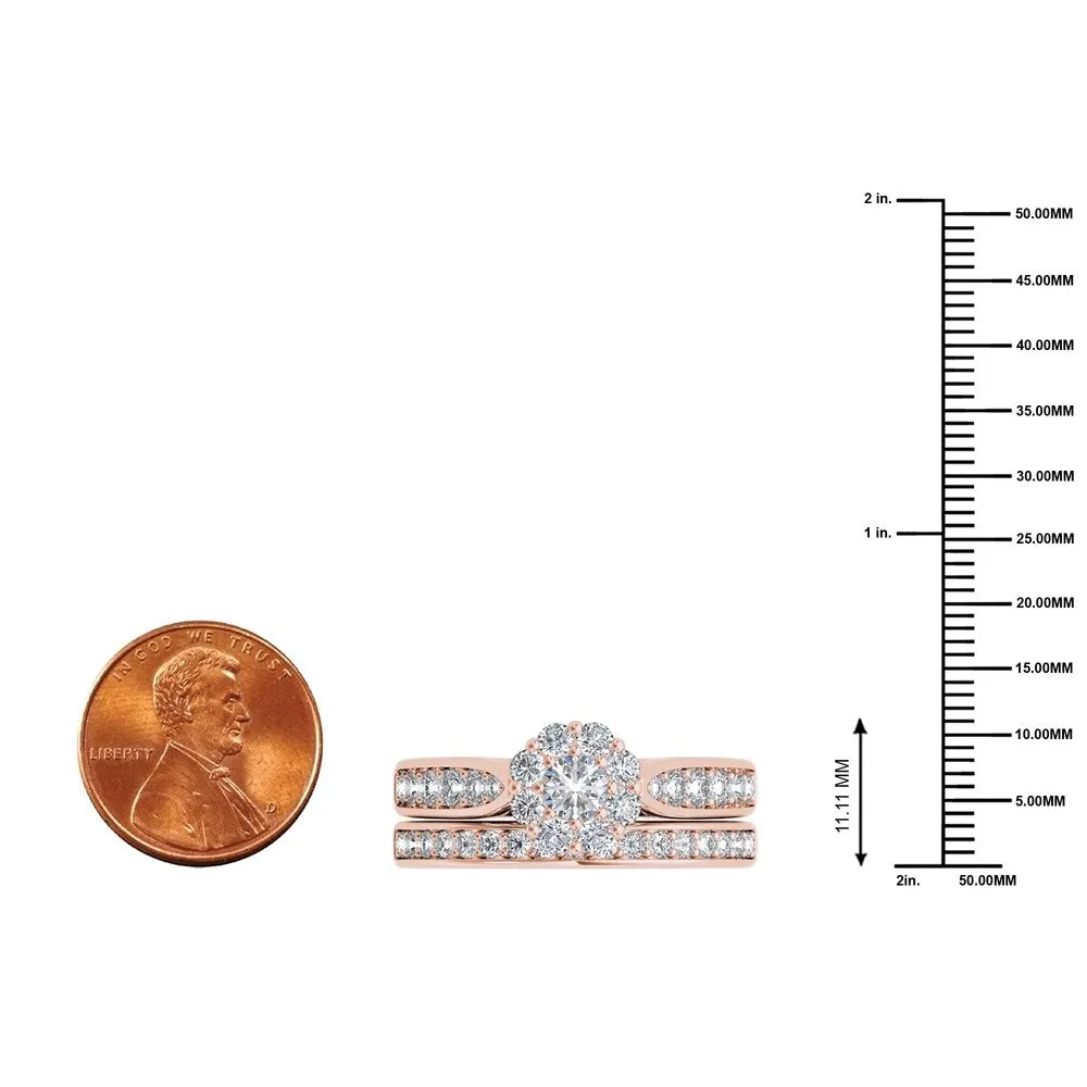 De Couer 14k Rose Gold 1ct TDW Diamond Double Halo Bridal Ring Set sold by Zulily product image thumbnail 3
