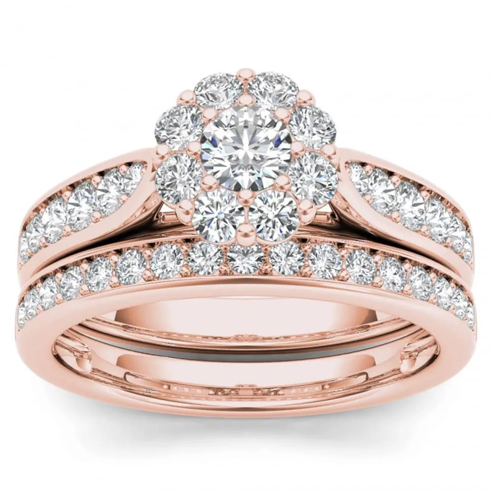 De Couer 14k Rose Gold 1ct TDW Diamond Double Halo Bridal Ring Set sold by Zulily product image thumbnail 5