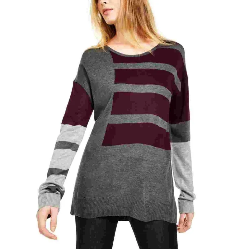 Calvin Klein Women's Colorblocked Crewneck Sweater Grey- Size X-Large made by Calvin Klein
