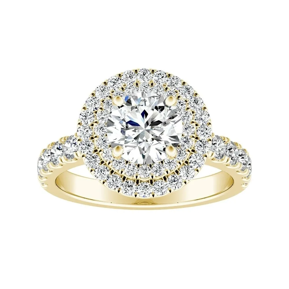 Auriya 14k Gold 2 1/2ct Round Moissanite and 3/4ctw Double Halo Diamond Engagement Ring sold by Zulily product image thumbnail 3