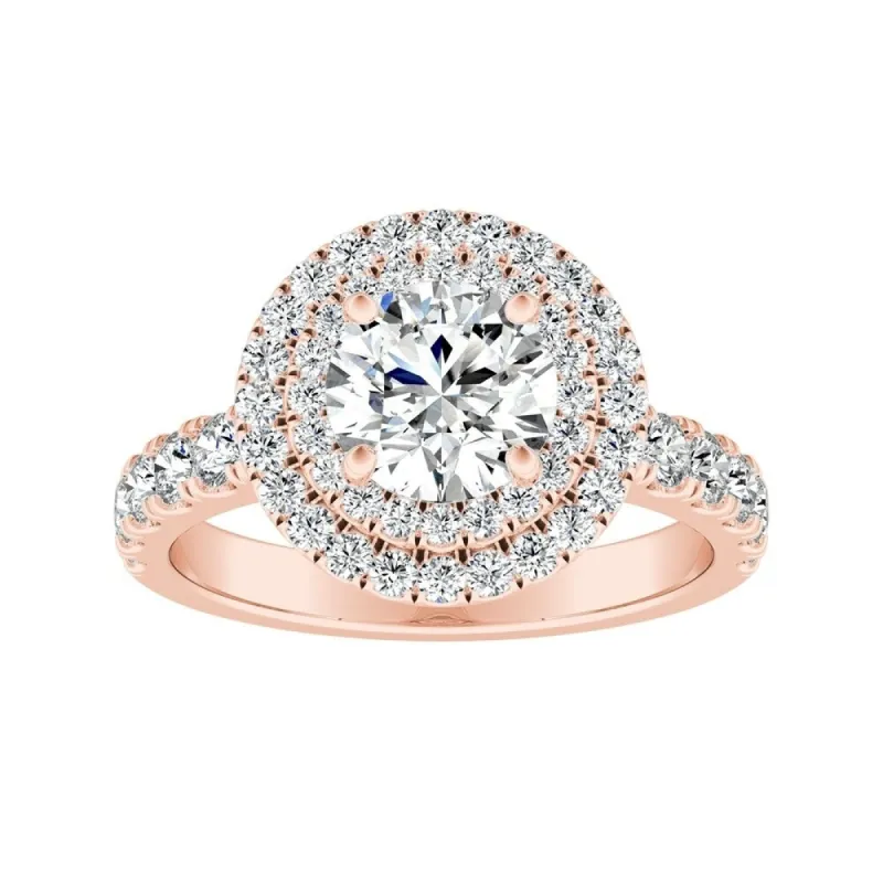 Auriya 14k Gold 2 1/2ct Round Moissanite and 3/4ctw Double Halo Diamond Engagement Ring sold by Zulily