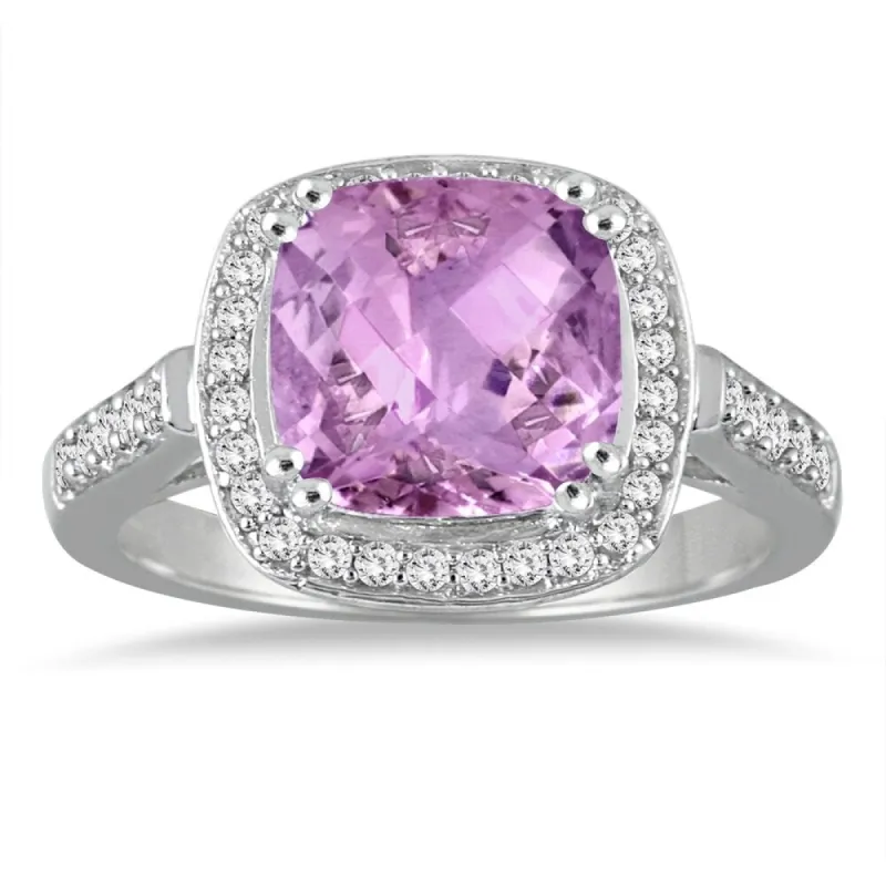 3 1/2 Carat Cushion Cut Amethyst and Diamond Ring in 14K White Gold sold by Zulily