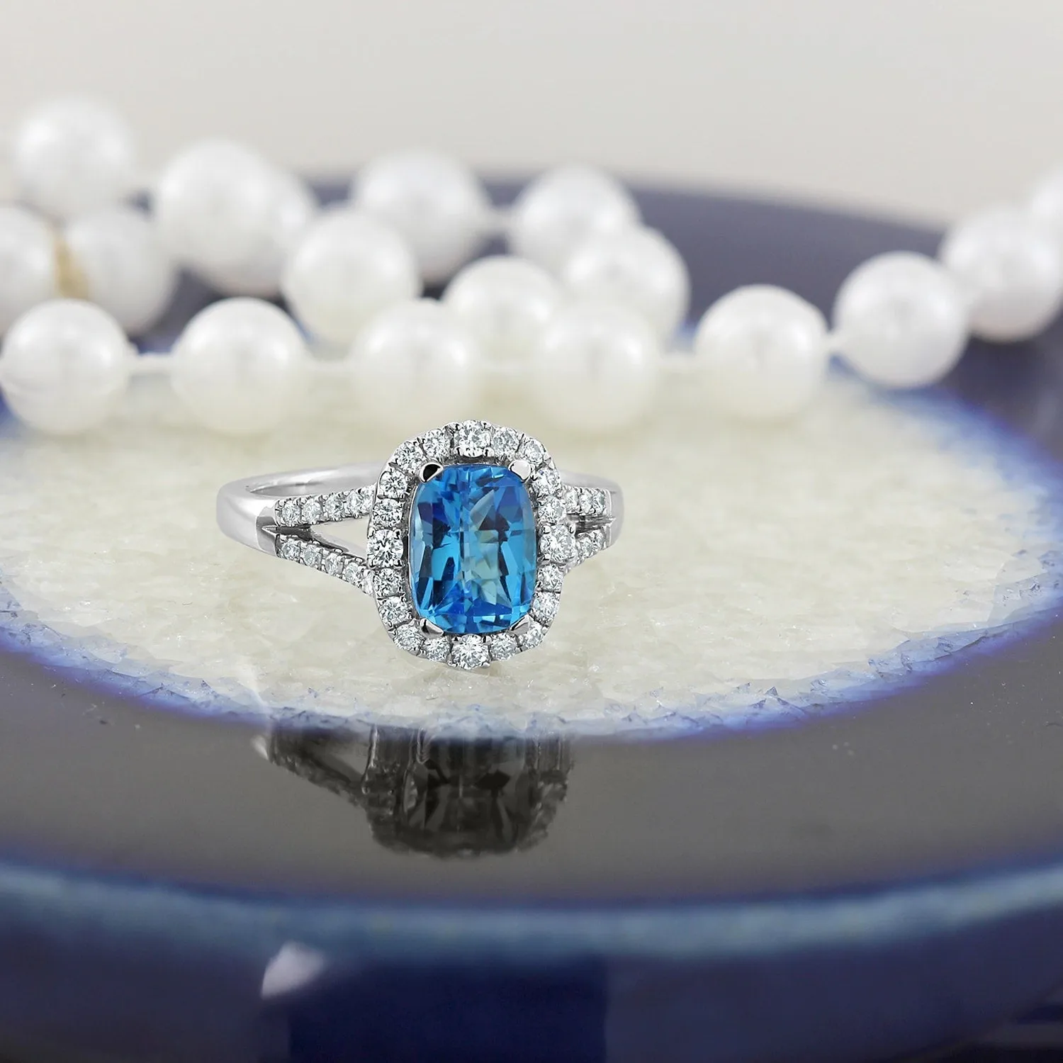 Auriya 1 3/4ct Cushion-cut Swiss Blue Topaz Halo Diamond Engagement Ring 3/8cttw 14k Gold sold by Zulily