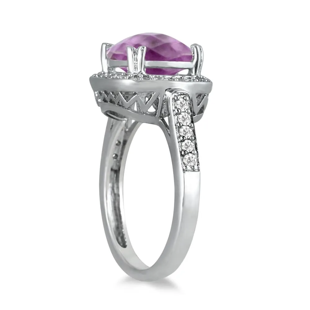 3 1/2 Carat Cushion Cut Amethyst and Diamond Ring in 14K White Gold sold by Zulily product image thumbnail 2