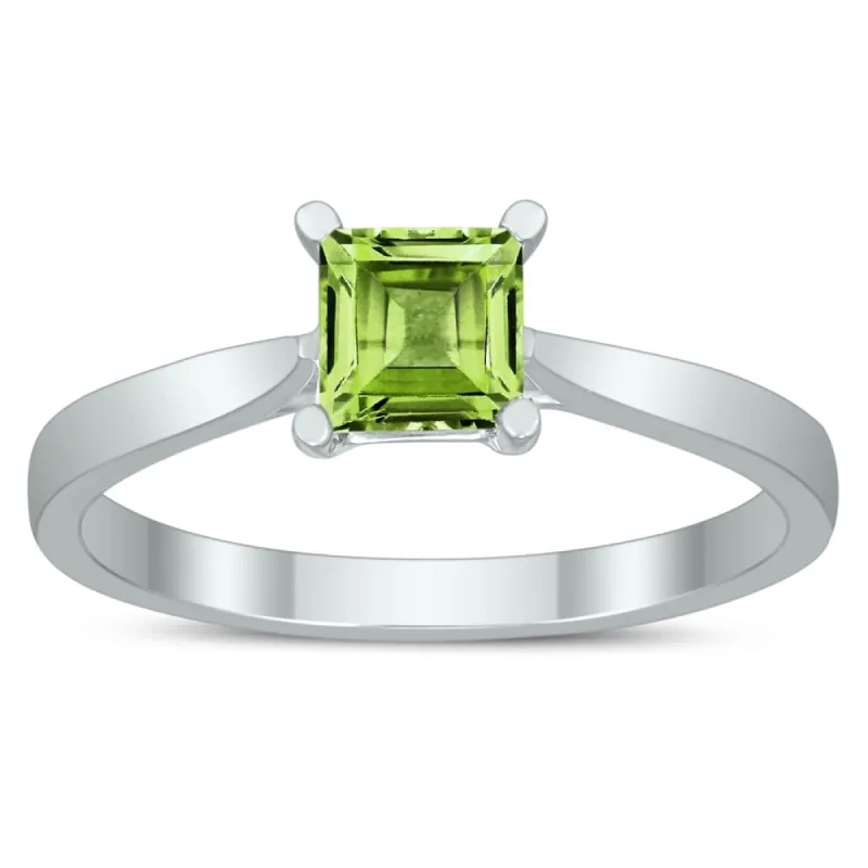 Square Princess Cut 5MM Peridot Solitaire Ring in 10K White Gold sold by Zulily