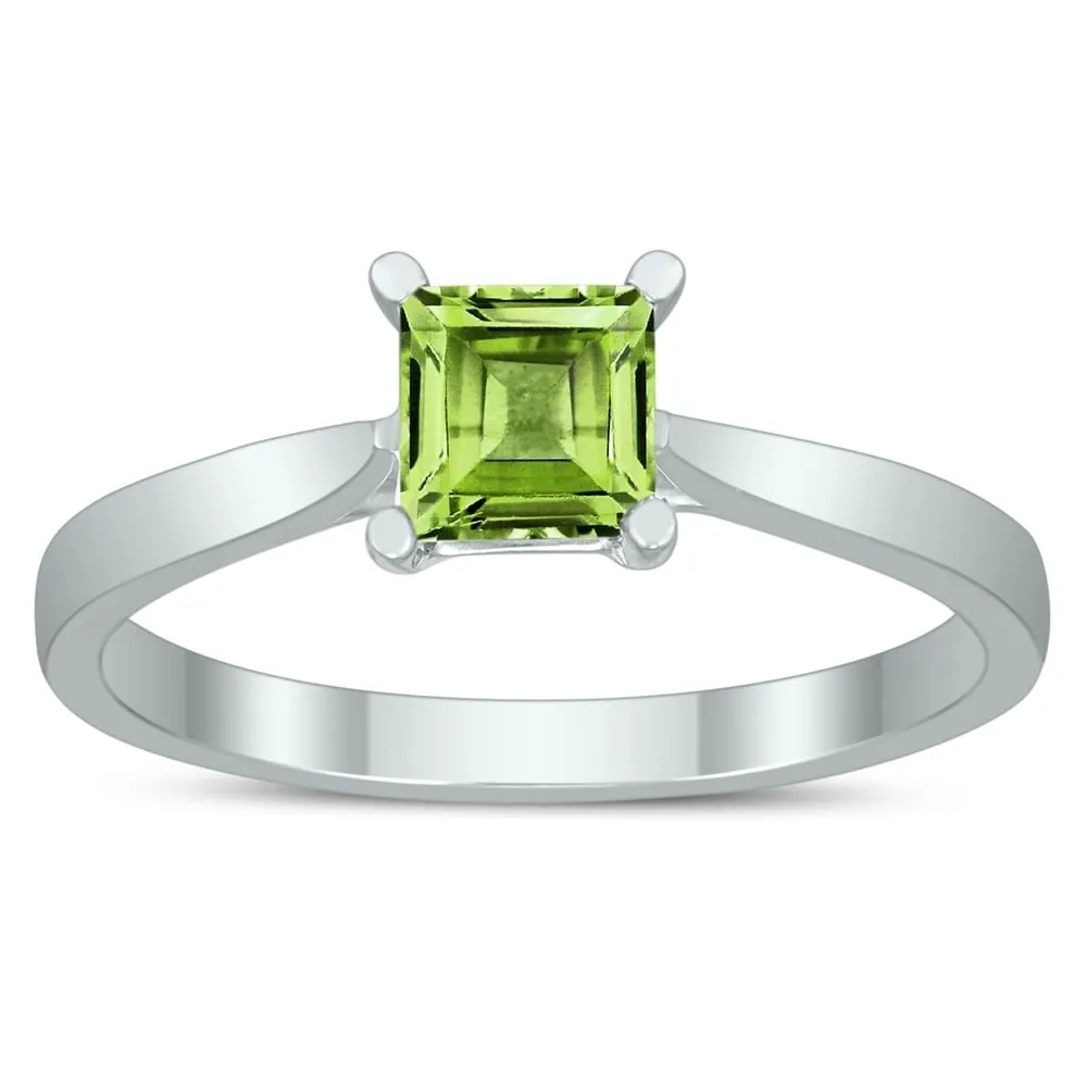 Square Princess Cut 5MM Peridot Solitaire Ring in 10K White Gold sold by Zulily