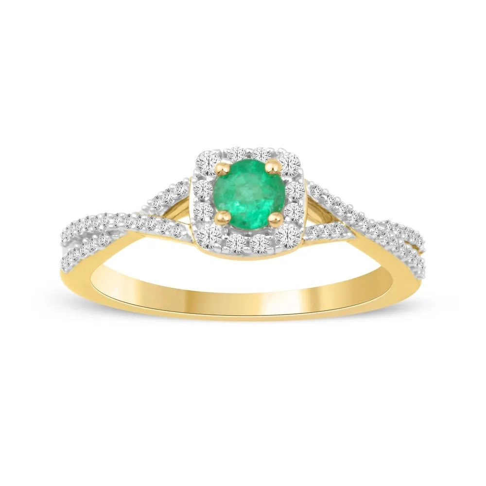 1/4ct TDW Diamond Gemstone Halo Ring in 10k Yellow Gold sold by Zulily