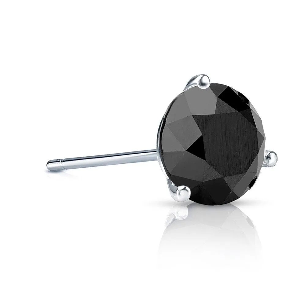 Auriya 14k Gold 3/4ct TDW 3-Prong Round SINGLE (1) Black Diamond Stud Earring sold by Zulily product image thumbnail 2