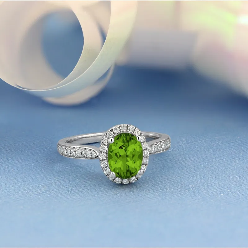 Auriya 1 9/10ct Fancy Oval Peridot Halo Diamond Engagement Ring 1/4ctw 14k Gold sold by Zulily