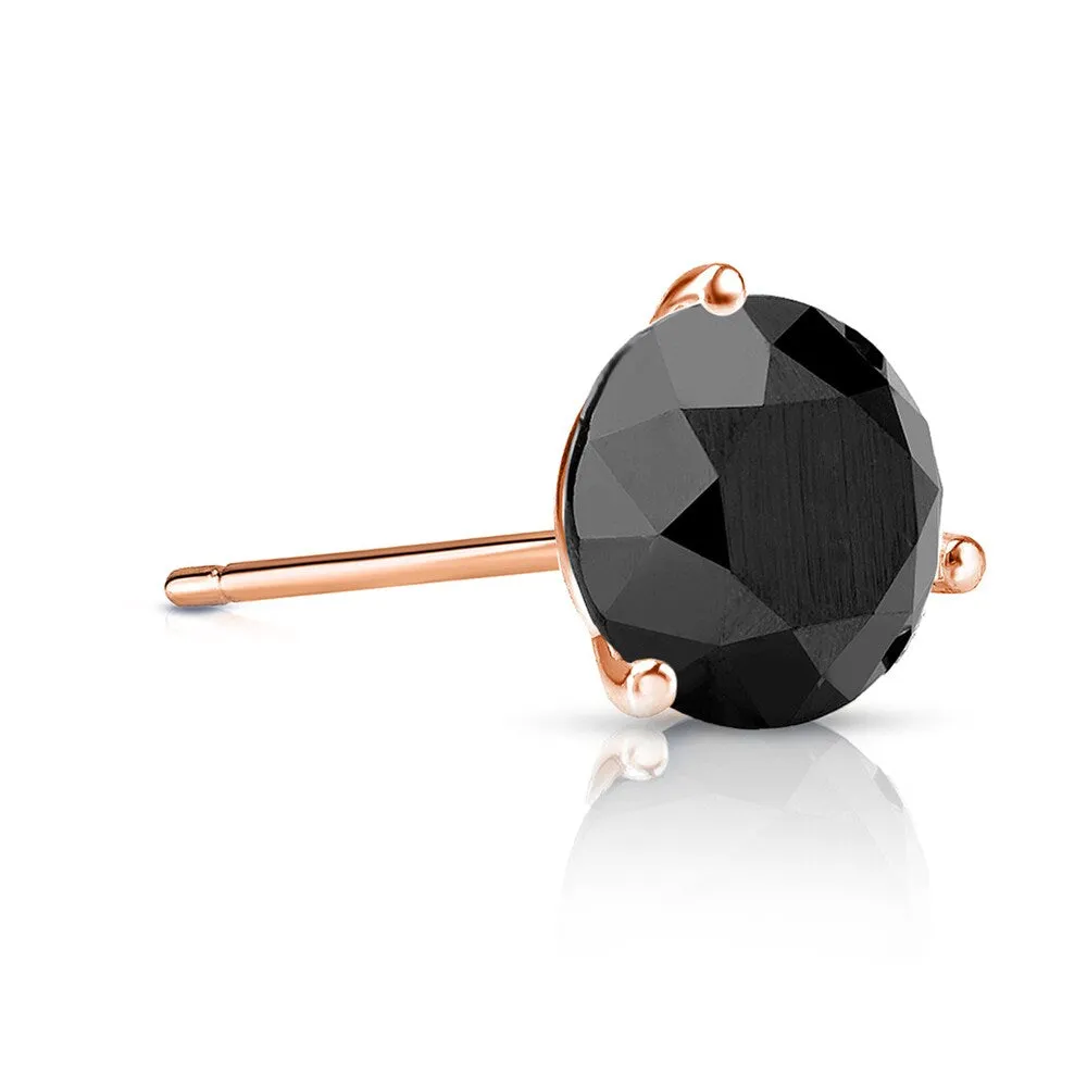 Auriya 14k Gold 3/4ct TDW 3-Prong Round SINGLE (1) Black Diamond Stud Earring sold by Zulily product image thumbnail 3
