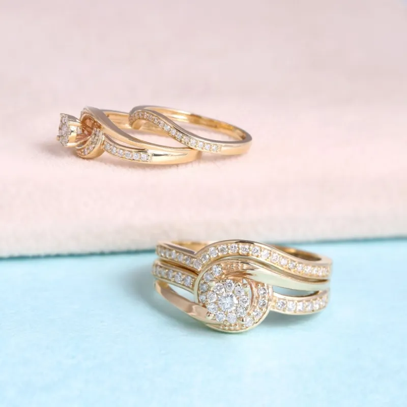 De Couer IGI Certified 10k Yellow Gold 1/3ct TDW Diamond Cluster Engagement Ring Set with One Band sold by Zulily