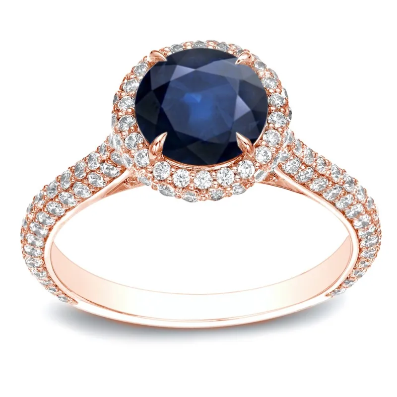 Auriya 14k Gold 3/4ct Blue Sapphire and Pave Halo Diamond Engagement Ring 1 1/4ctw sold by Zulily