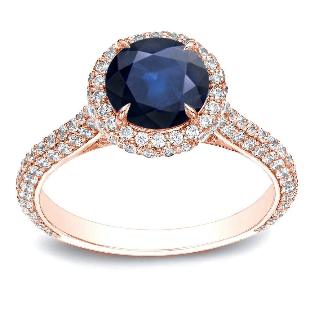 Auriya 14k Gold 3/4ct Blue Sapphire and Pave Halo Diamond Engagement Ring 1 1/4ctw sold by Zulily