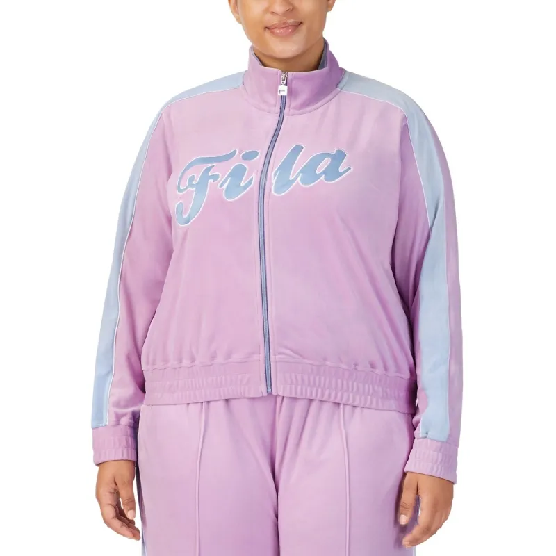Fila Women's Valery Logo Zip Front Velour Jacket Purple Size 2X made by Fila