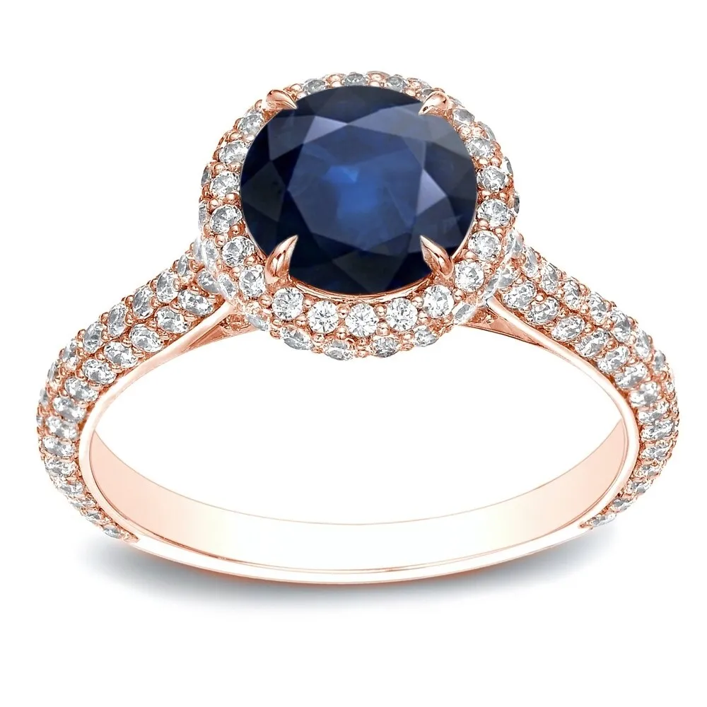 Auriya 14k Gold 3/4ct Blue Sapphire and Pave Halo Diamond Engagement Ring 1 1/4ctw sold by Zulily product image thumbnail 3