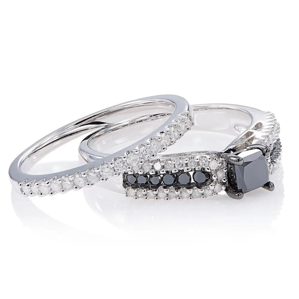 Miadora Sterling Silver 1ct TDW Black and White Diamond Ring Set sold by Zulily product image thumbnail 4