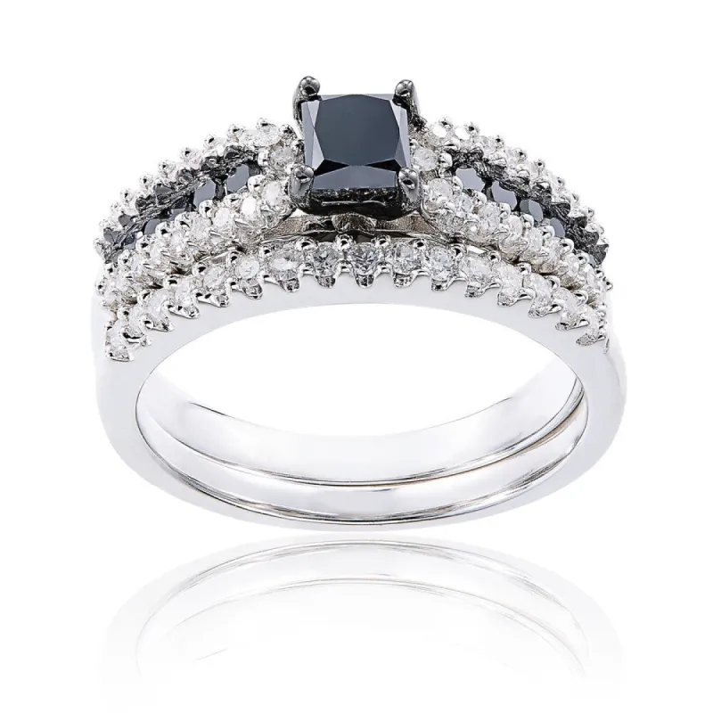 Miadora Sterling Silver 1ct TDW Black and White Diamond Ring Set sold by Zulily
