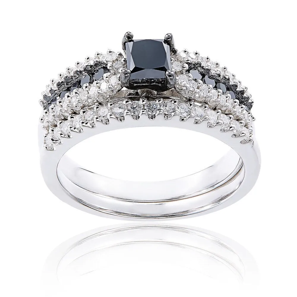 Miadora Sterling Silver 1ct TDW Black and White Diamond Ring Set sold by Zulily