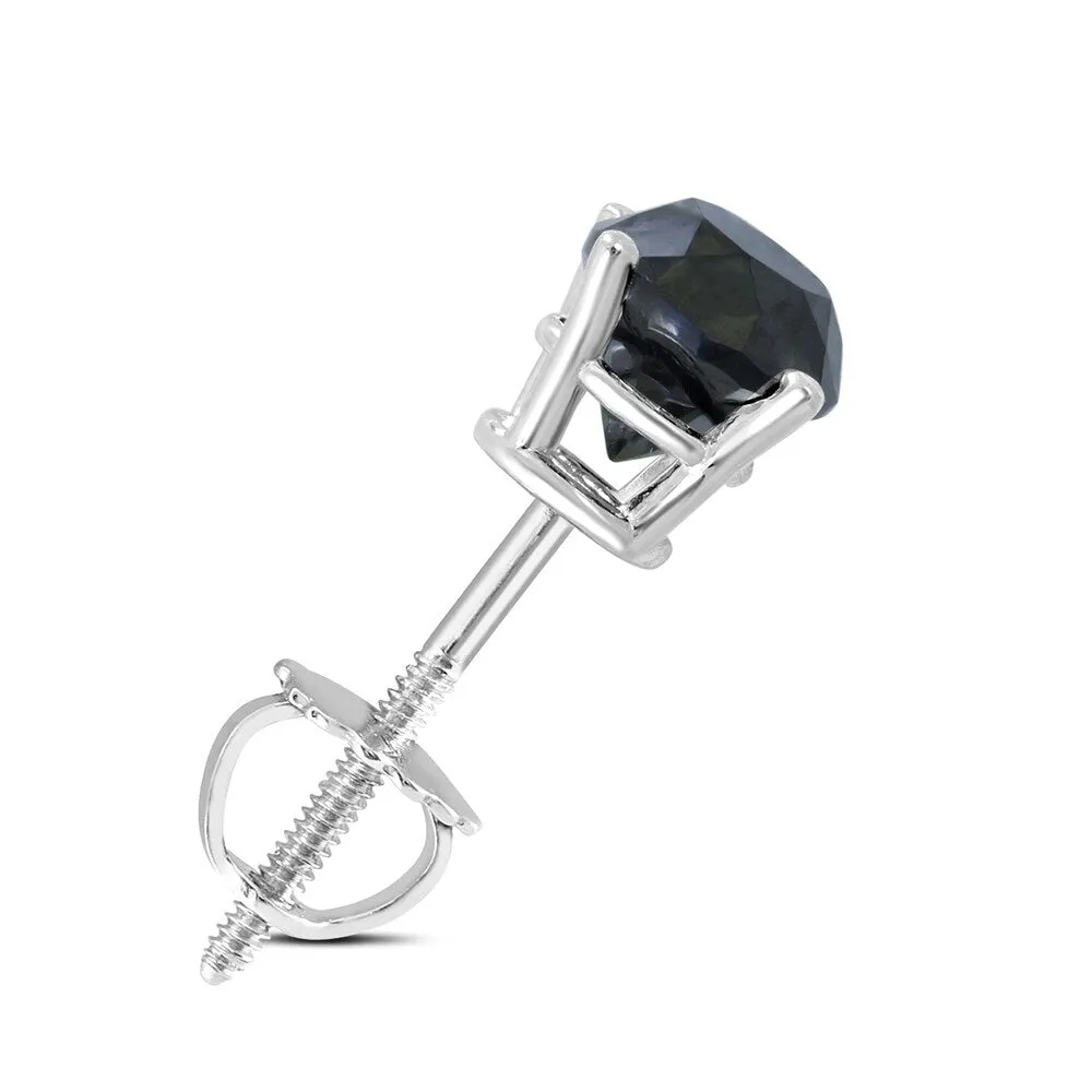 1/2 Carat Round Single Solitaire Black Diamond Stud Earring in 10K White Gold sold by Zulily product image thumbnail 2